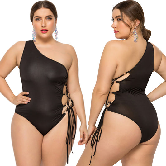 New Style Foreign Trade Oblique Shoulder Plus Fat Swimsuit European And American One-piece Bikini Swimsuit Female Plus Size Swimsuit